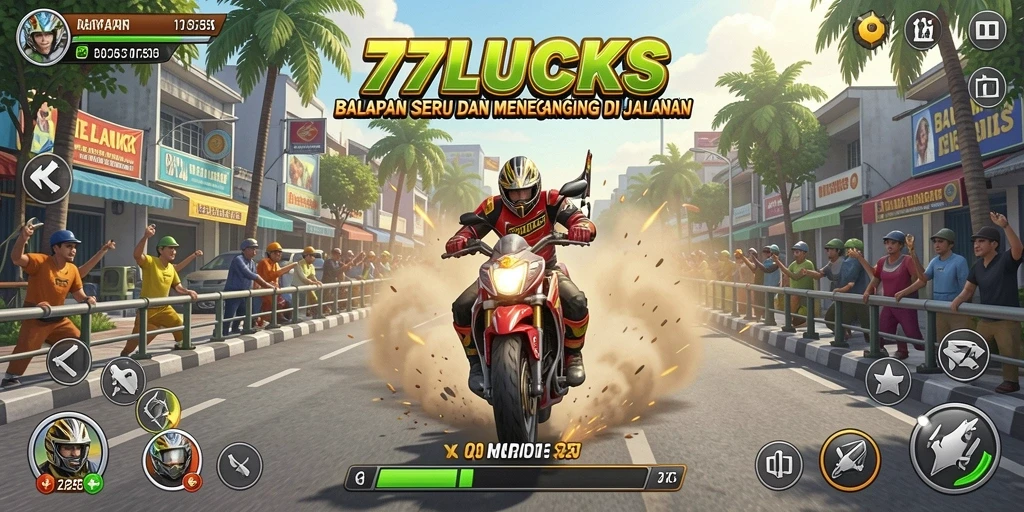 Gameplay balapan seru di 77LUCKS dengan kendaraan beragam.