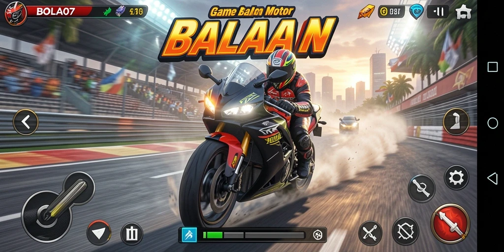 Screenshot utama BOLA07 menampilkan aksi balapan motor yang mendebarkan.