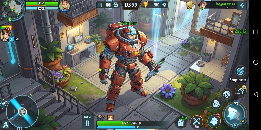 Tampilan gameplay DS99 dengan karakter yang berinteraksi dalam dunia simulasi.