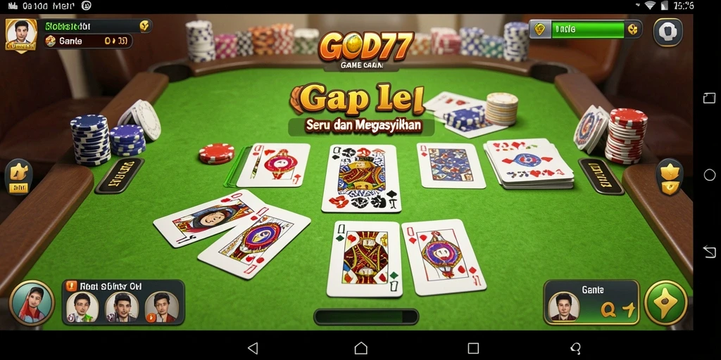 Tampilan gameplay seru dalam GOD77 dengan kartu Gaple yang menarik.