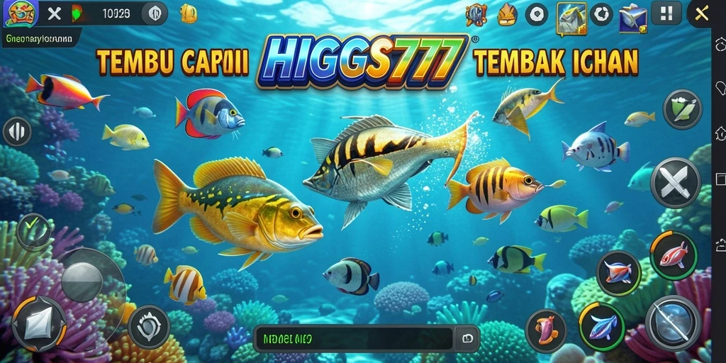 Screenshot HIGGS777 menampilkan aksi menangkap ikan dengan grafis yang cerah.