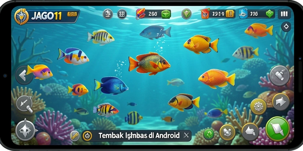Screenshot menampilkan aksi menangkap ikan dalam permainan JAGO11.