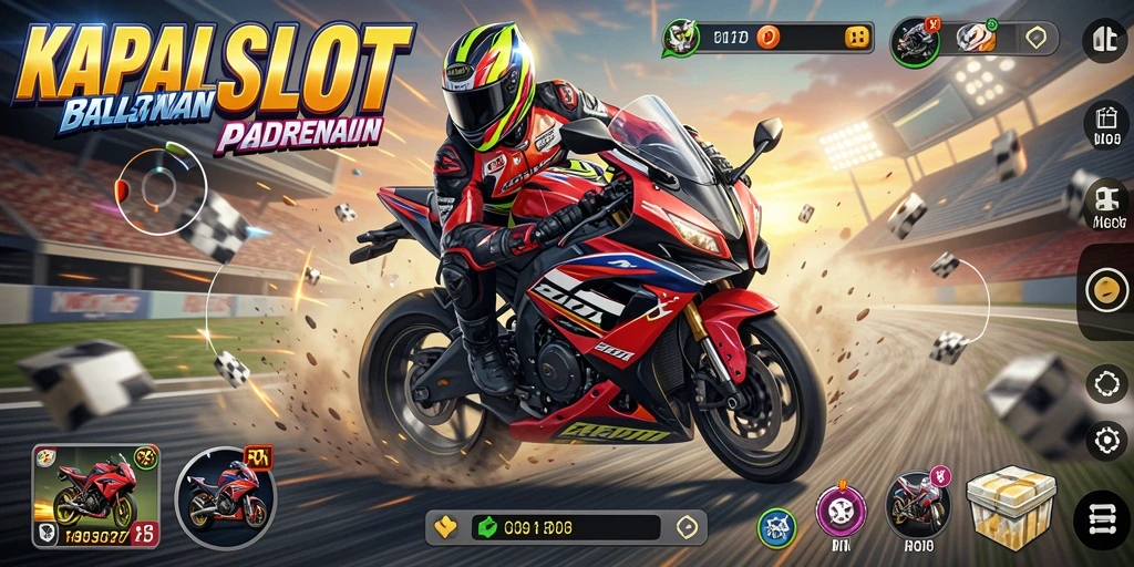 Tampilan gameplay seru KAPALSLOT dengan balapan motor yang mendebarkan.