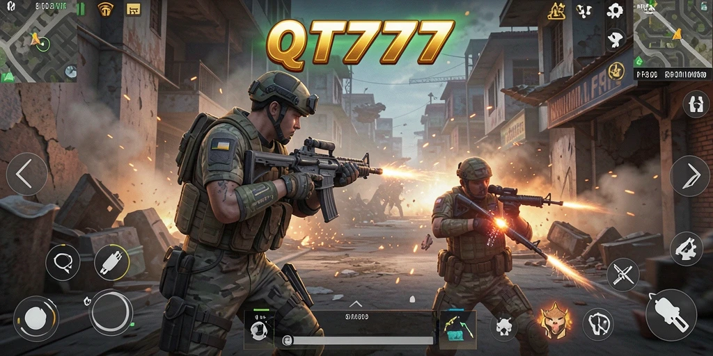 Tampilan gameplay QT777 dengan aksi pertempuran yang mendebarkan.
