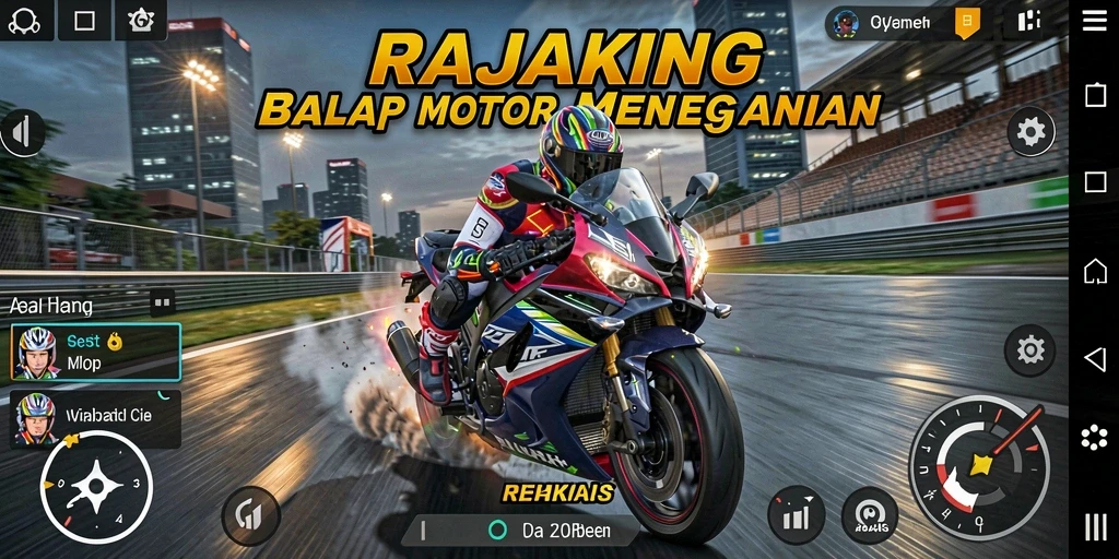 Gameplay seru RAJAKING dengan balapan motor yang mendebarkan.